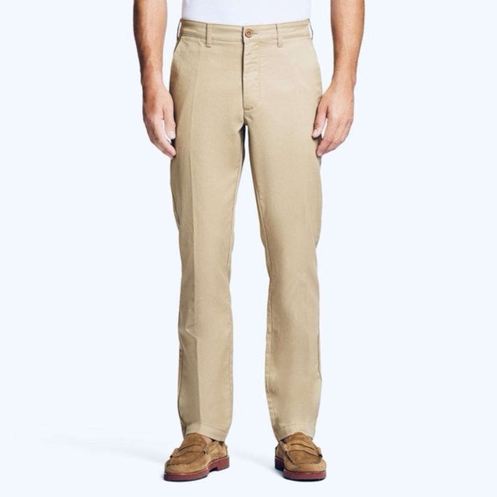 Izod Men's Flat Front Pants 34 x 30 Straight Fit‎ Cedarwood Khaki NWT